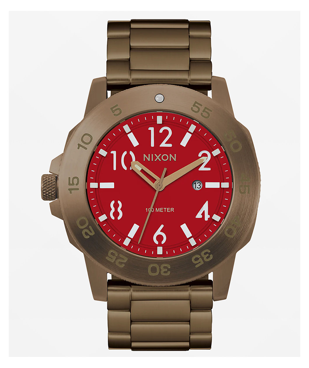 Nixon Smyth 44 Khaki & Red Analog Watch