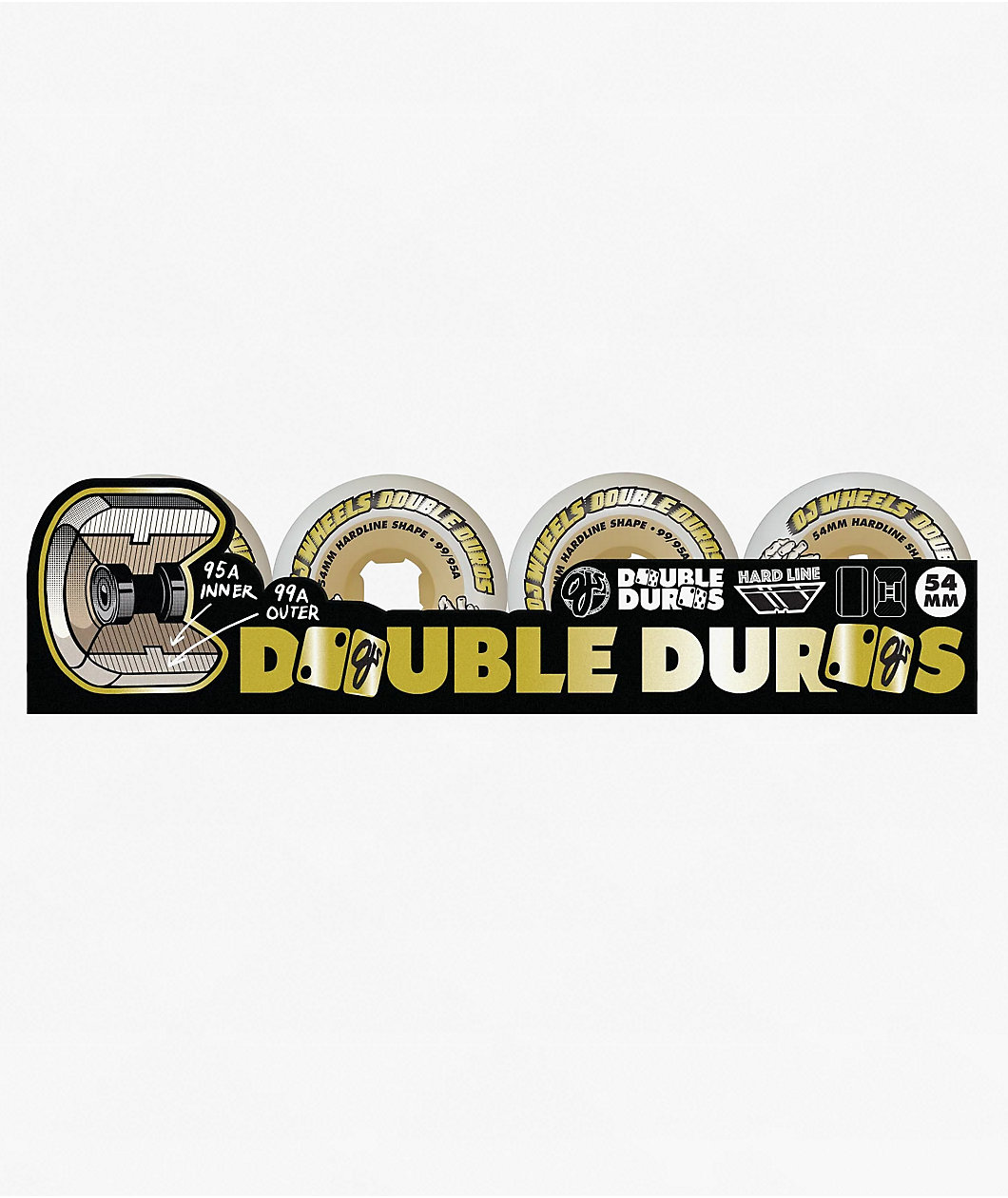 OJ Double Duro Hardline 54mm 99a/95a White & Gum Skateboard Wheels