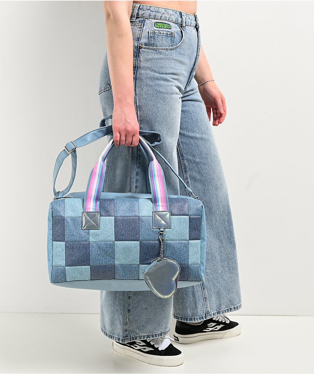 OMG Accessories Denim Checker Duffle Bag