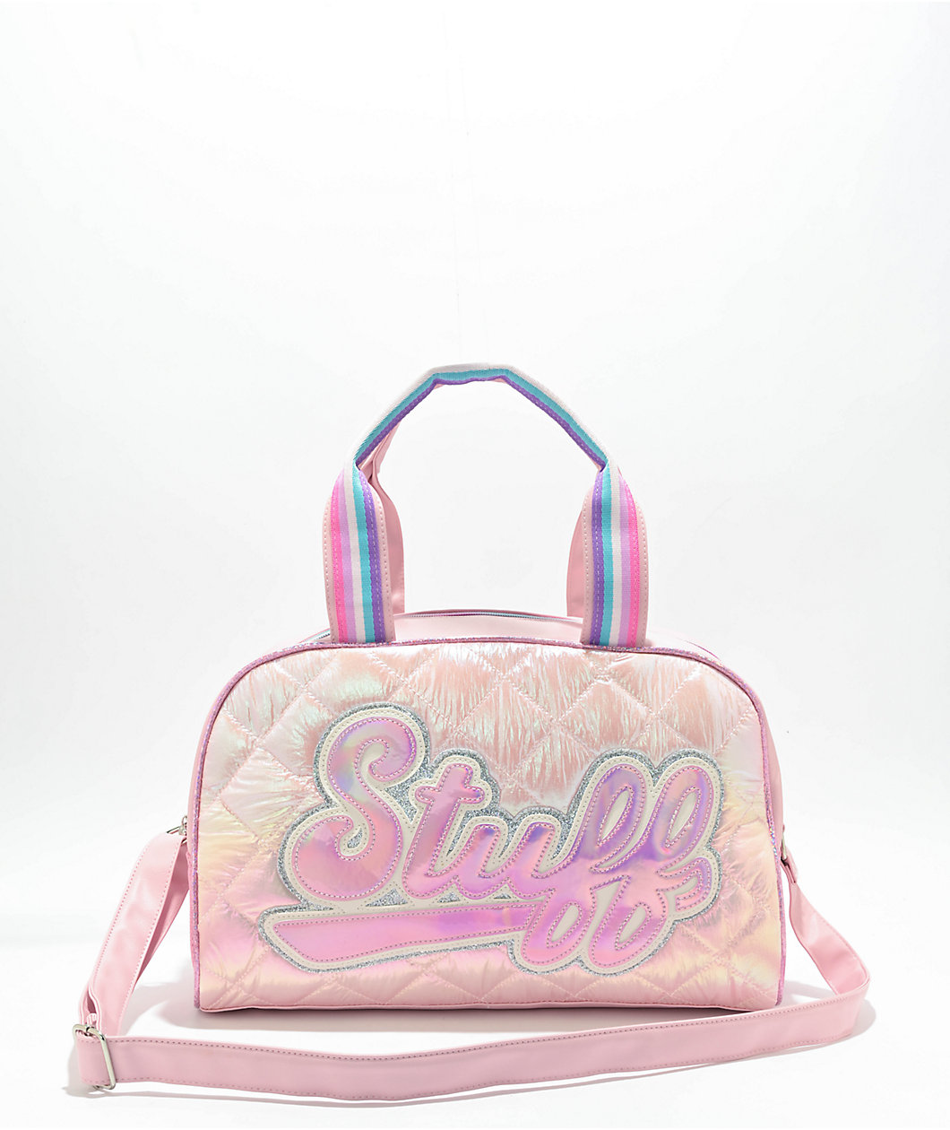 OMG Accessories Stuff Quilted Metallic Pink Duffle Bag