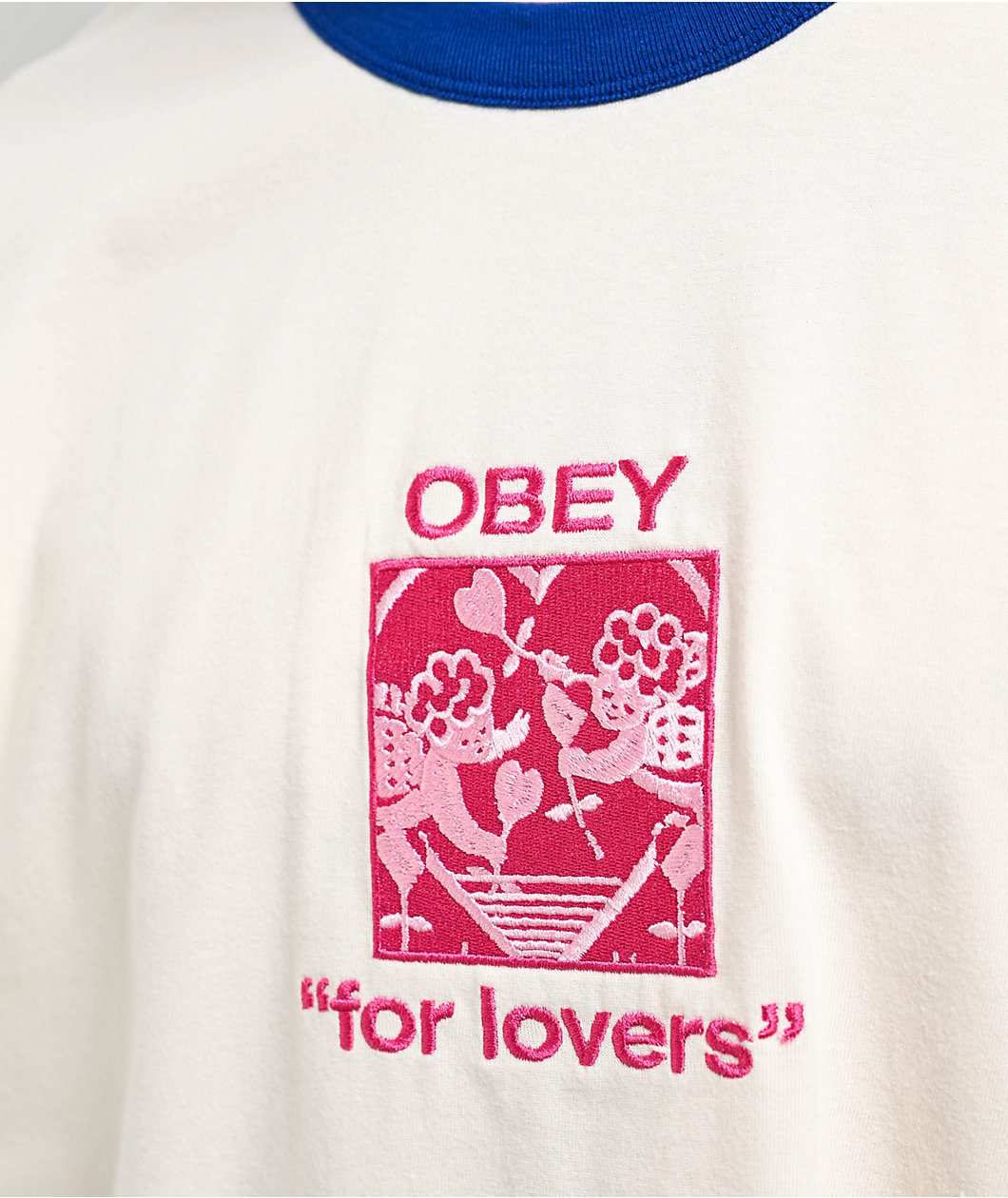 Obey Bigwig For Lovers White & Blue Ringer T-Shirt