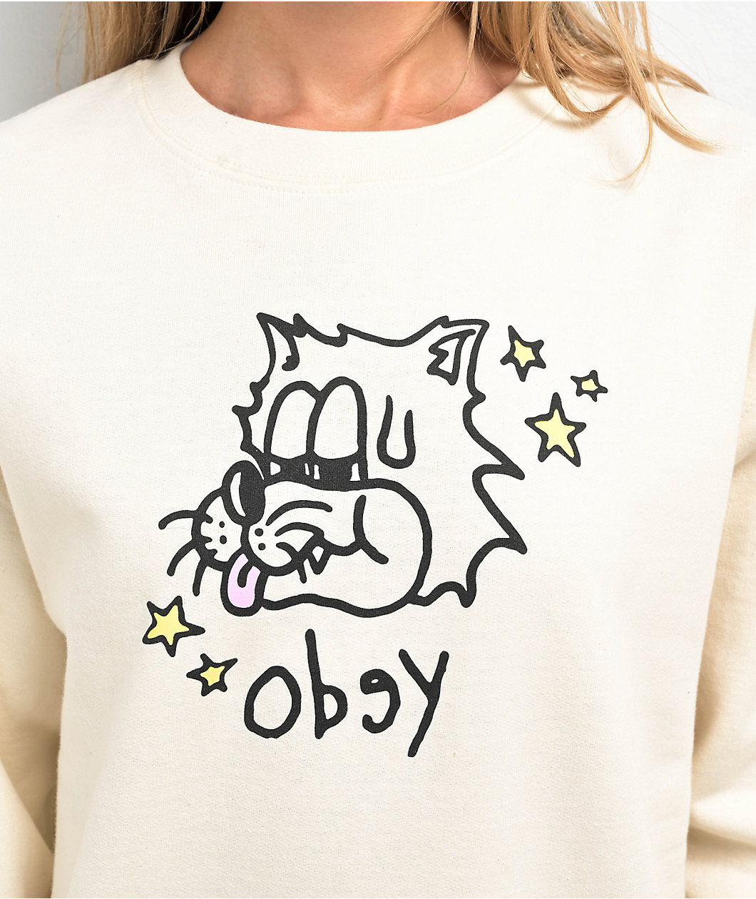 Obey Cat In The Stars Natural Crewneck Sweatshirt 