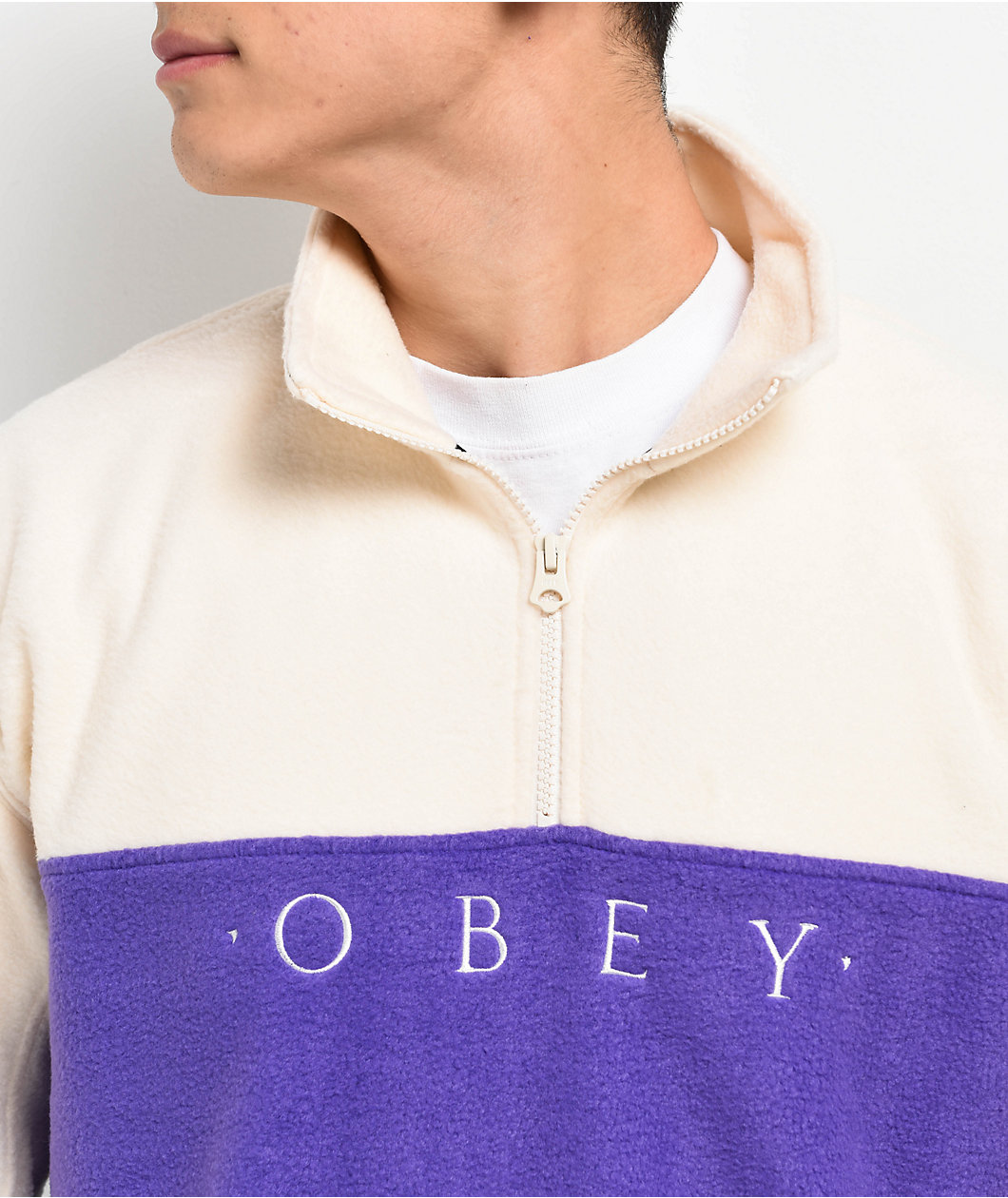 Obey Channel Purple & Tan Fleece Quarter Zip Sweatshirt