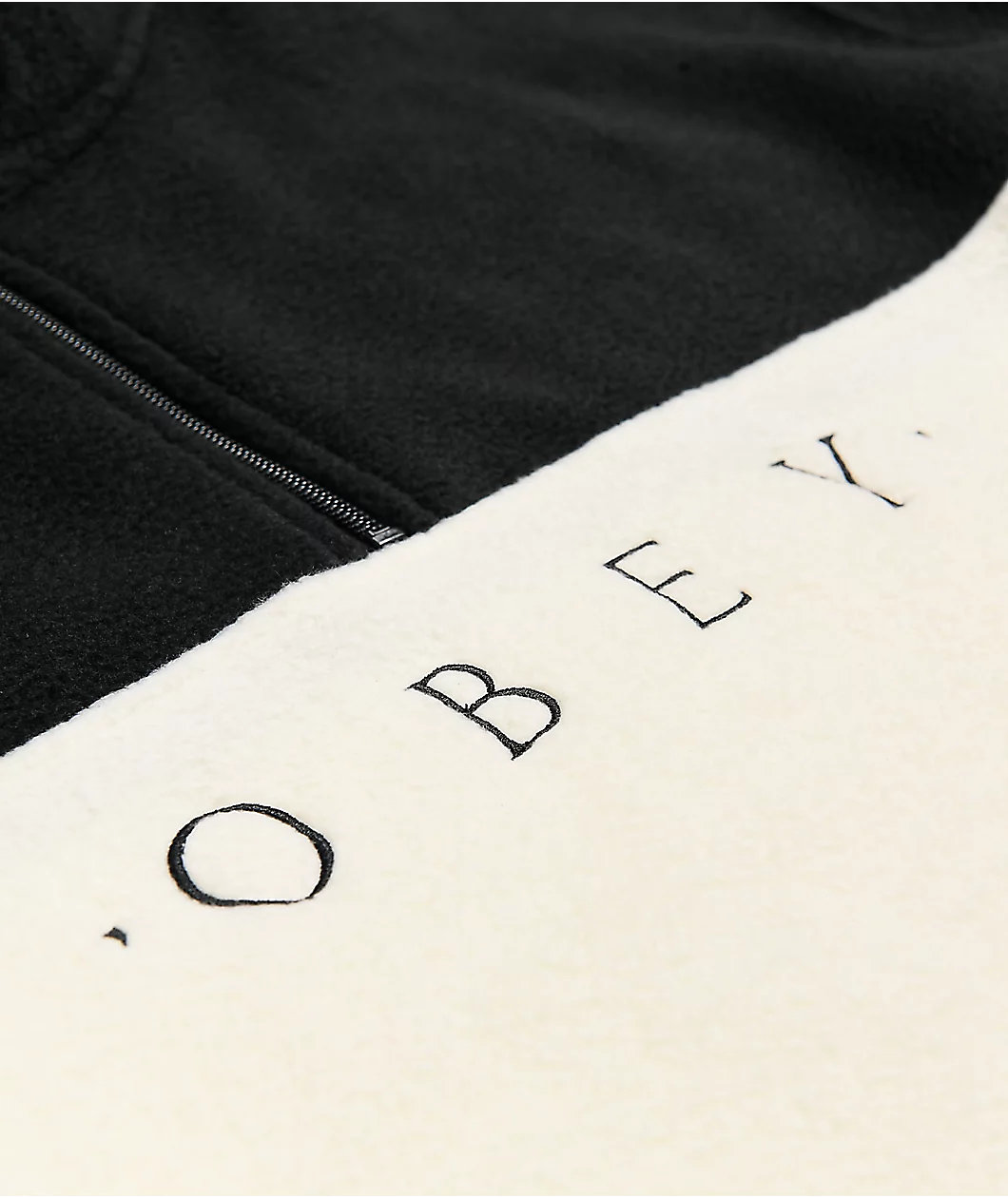 Obey Channel White & Black Mock Neck Fleece Sweatshirt