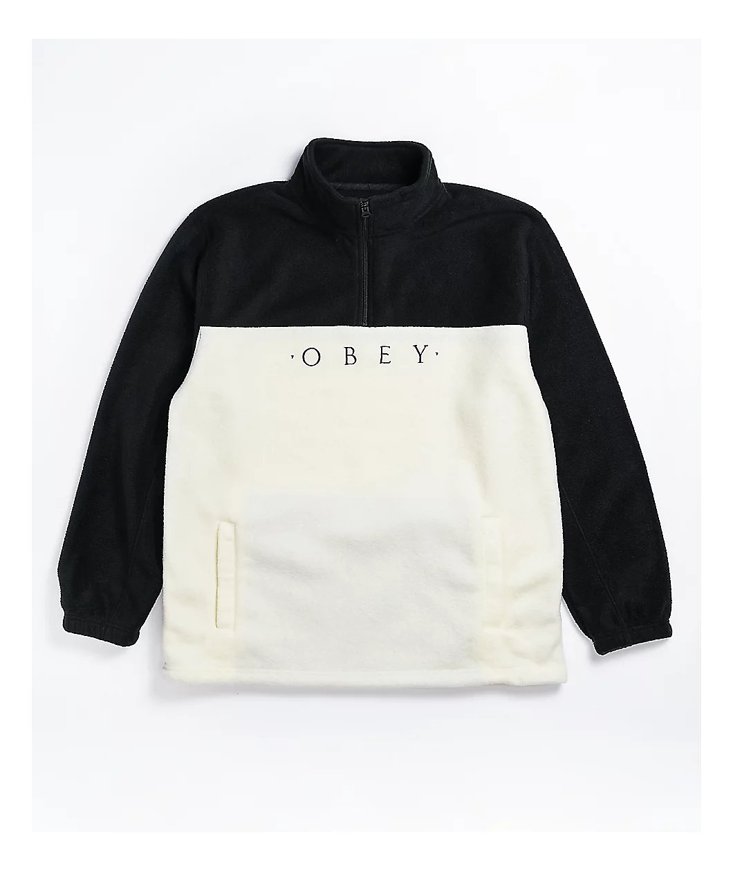 Obey Channel White & Black Mock Neck Fleece Sweatshirt