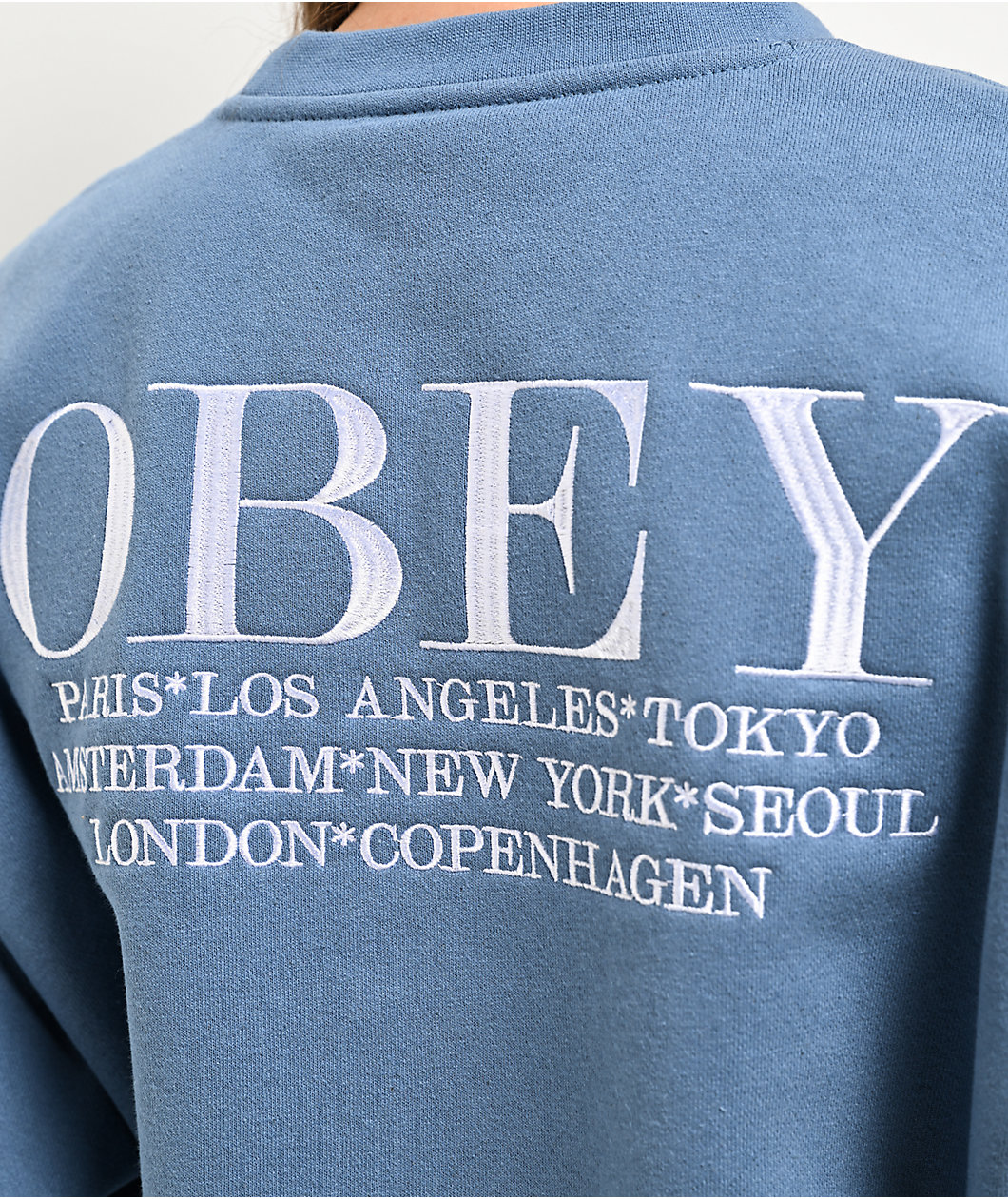 Obey Cities Coronet Blue Crop Crewneck Sweatshirt