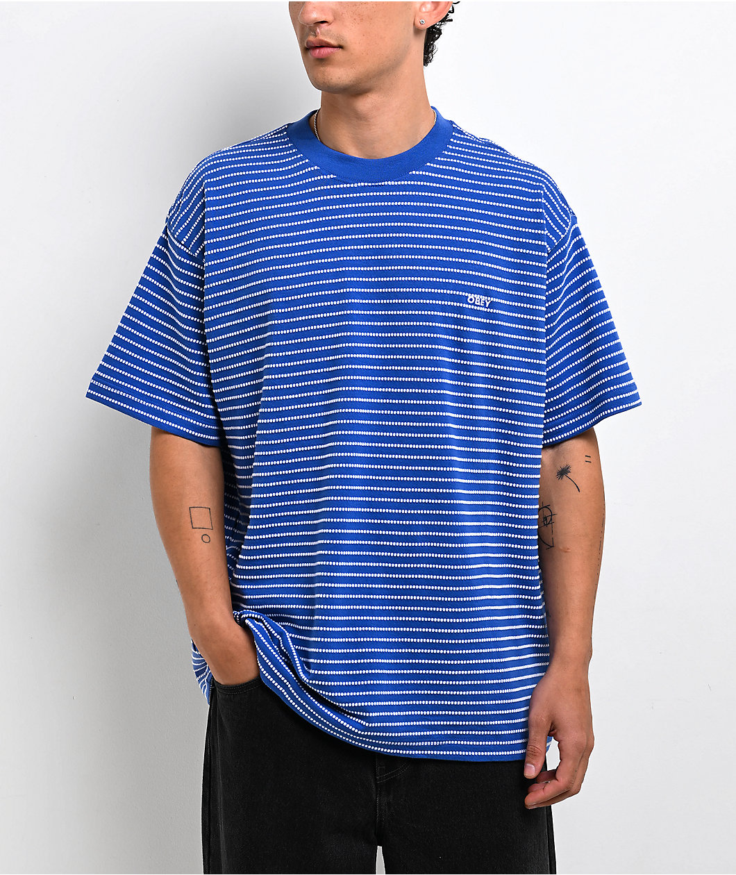 Obey Edwin Striped Blue Knit T-Shirt