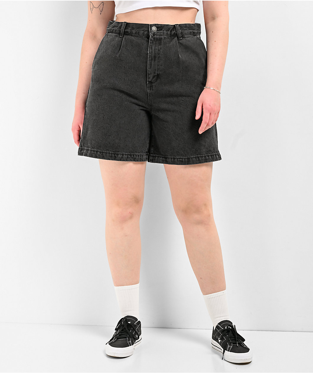 Obey Eli Pleated Black Denim Shorts