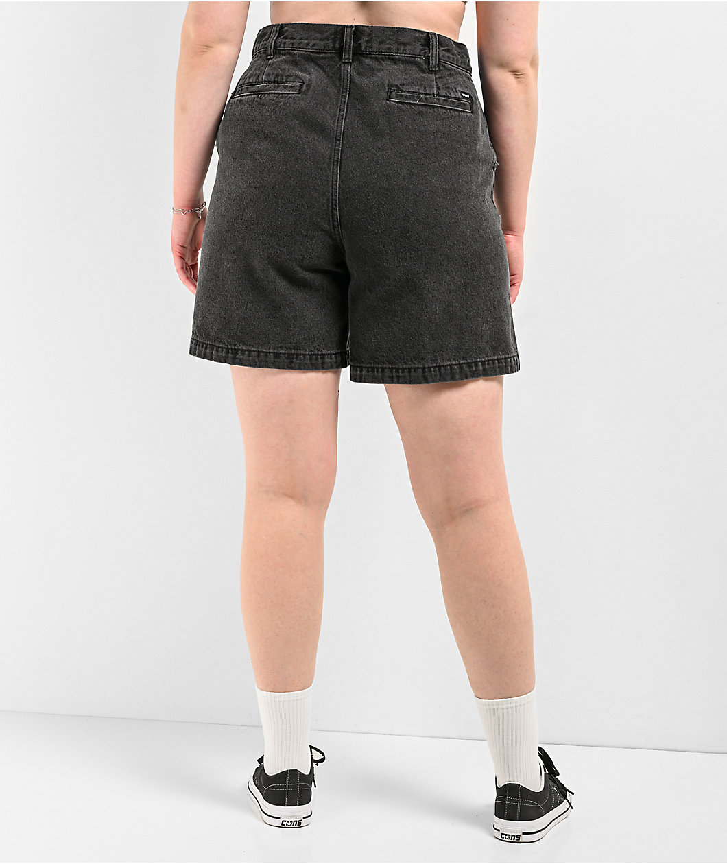 Obey Eli Pleated Black Denim Shorts