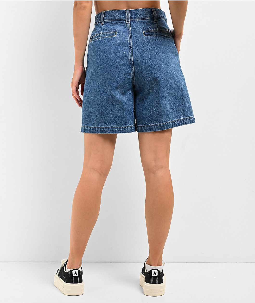 Obey Eli Pleated Light Indigo Denim Shorts