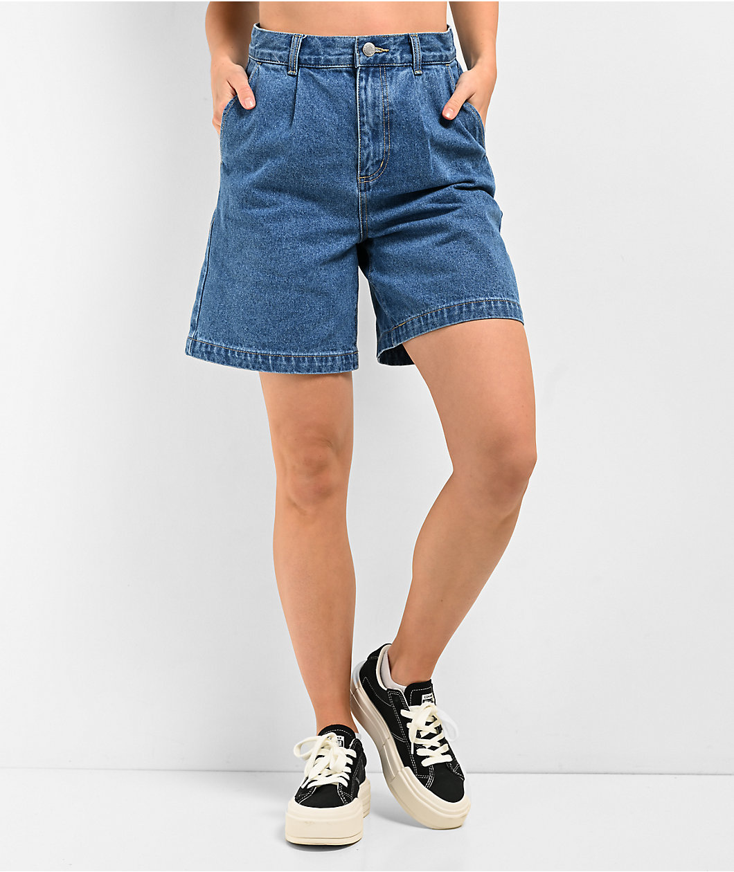 Obey Eli Pleated Light Indigo Denim Shorts