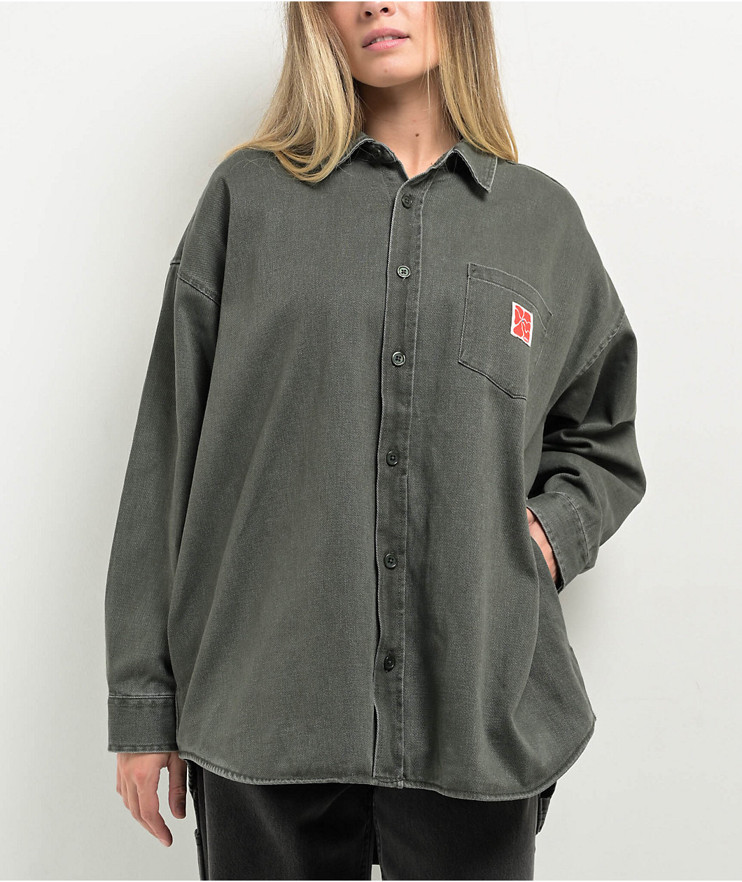 Obey Jones Charcoal Long Sleeve Button Up Shirt