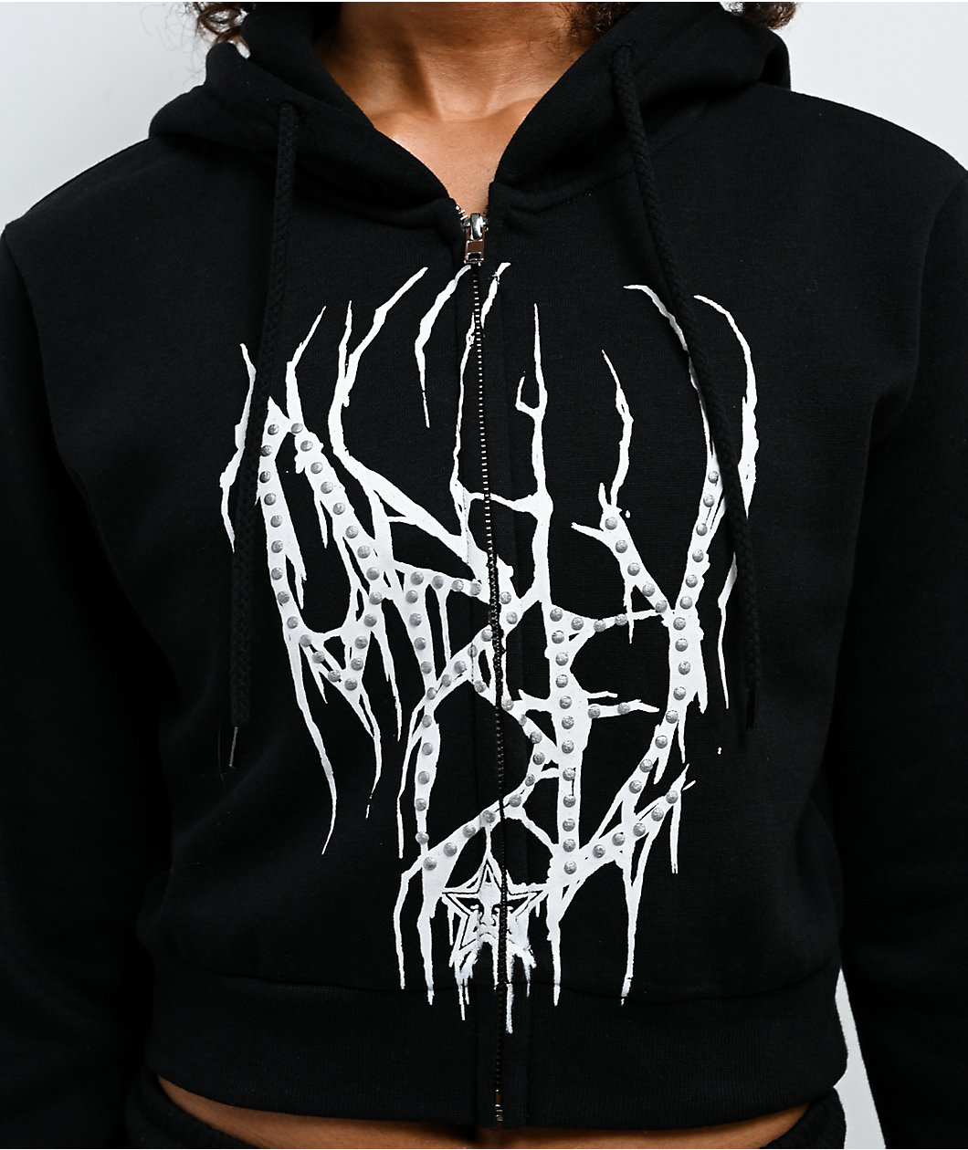 Obey Metal Black Crop Zip Hoodie