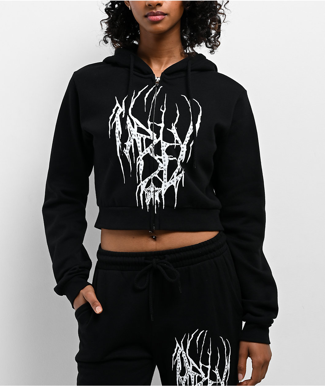 Obey Metal Black Crop Zip Hoodie