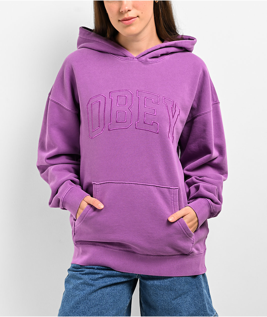 Obey Pigment Dye Collegiate Heavyweight Purple Hoodie