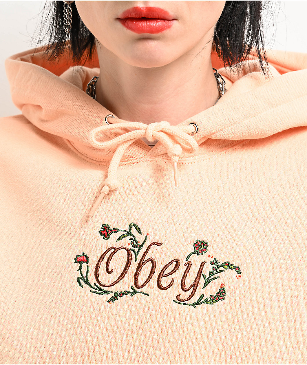 Obey Spring Flowers Peach Parfait Crop Hoodie