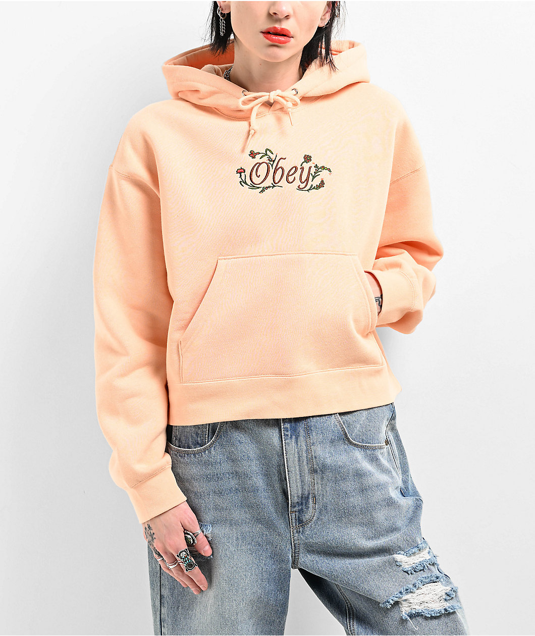 Obey Spring Flowers Peach Parfait Crop Hoodie