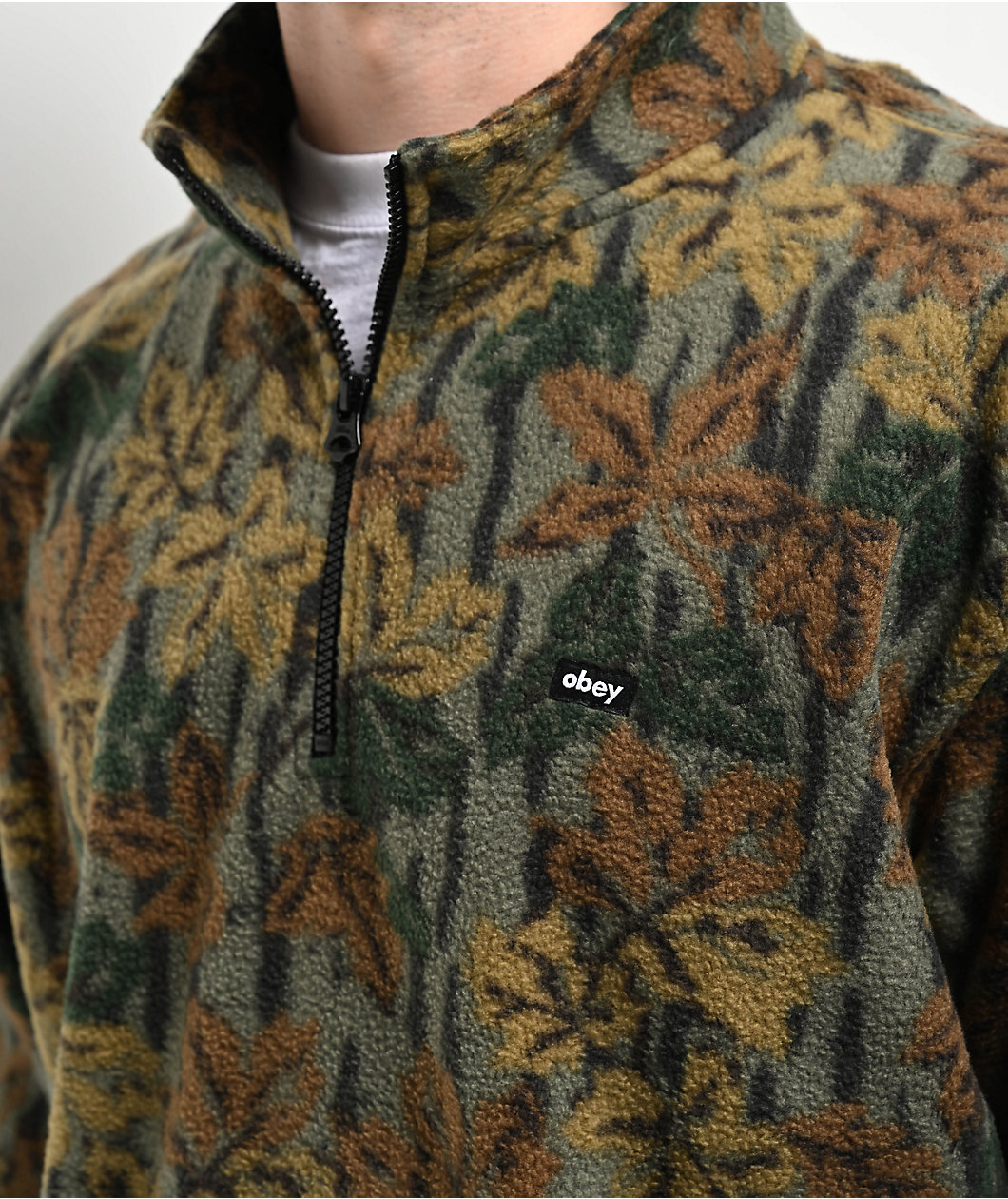 Obey Timber Green Camo Quarter Zip Sweatshirt