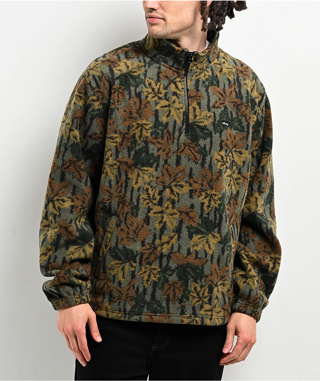 Obey Timber Green Camo Quarter Zip Sweatshirt