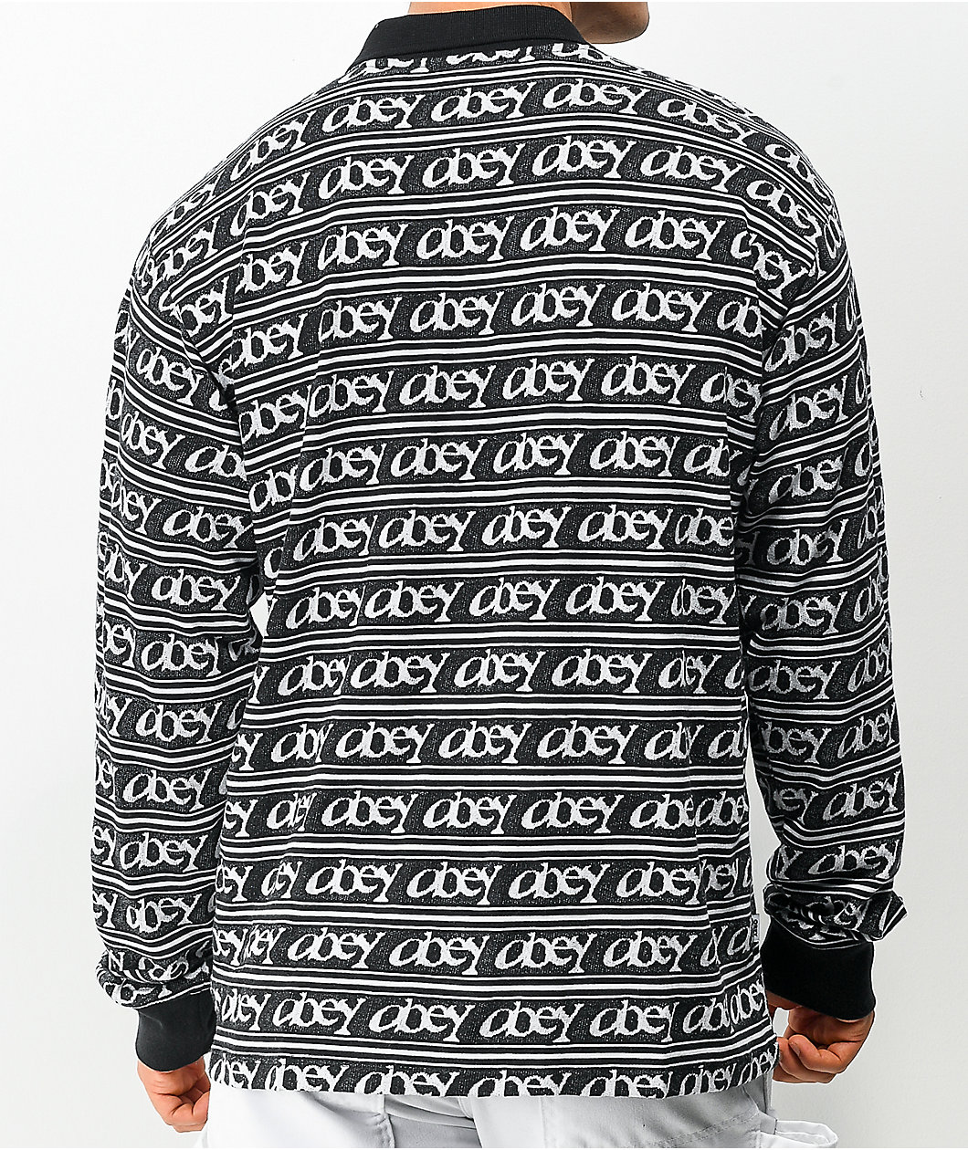 Obey Wergner Jacquard Black Long Sleeve Polo Shirt