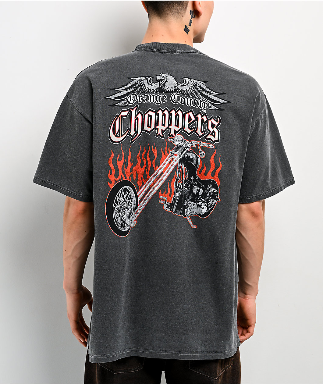 Orange County Choppers Black And Red Spade Grey Wash Boxy T-Shirt