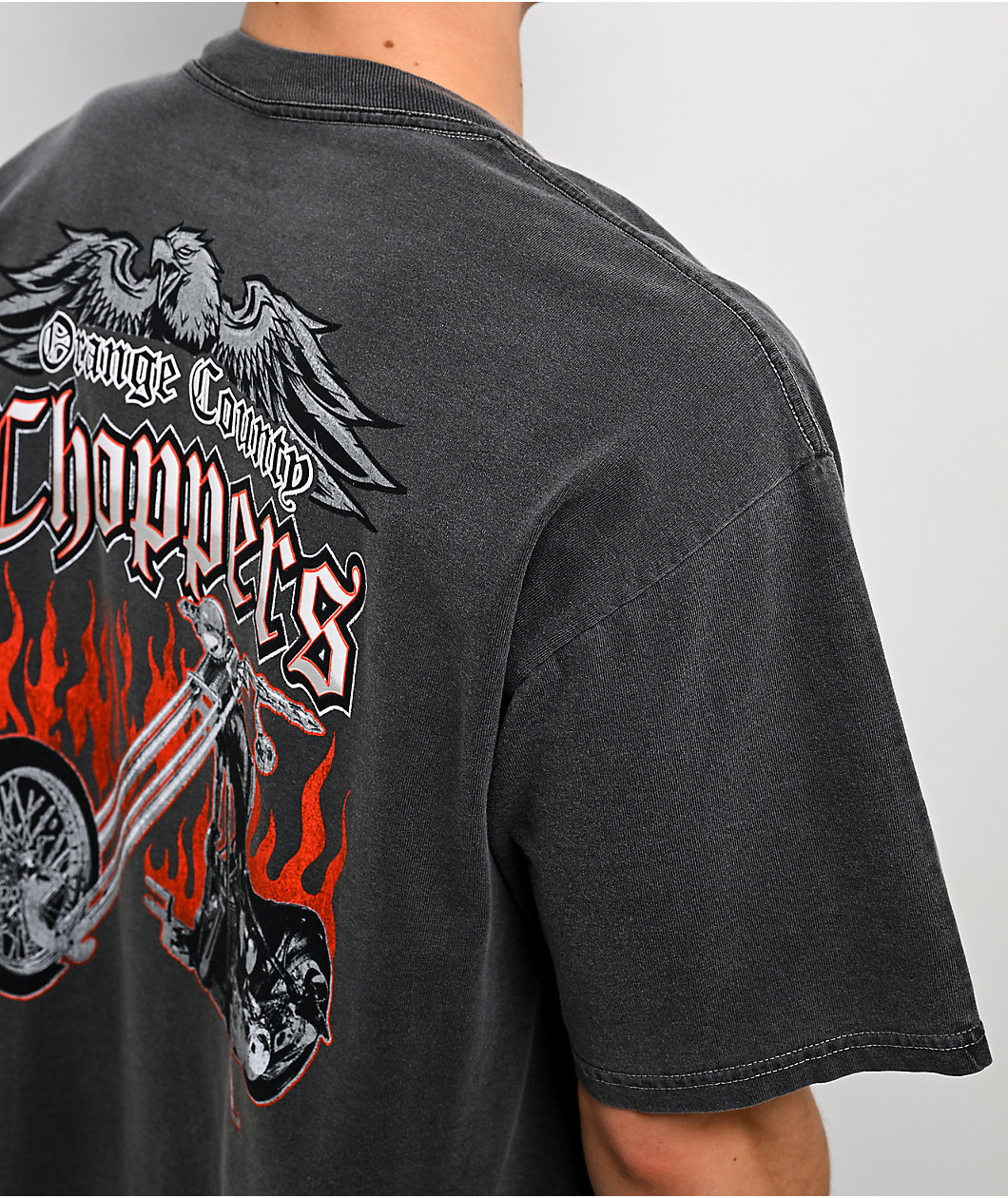 Orange County Choppers Black and Red Spade Grey Wash Boxy T-Shirt