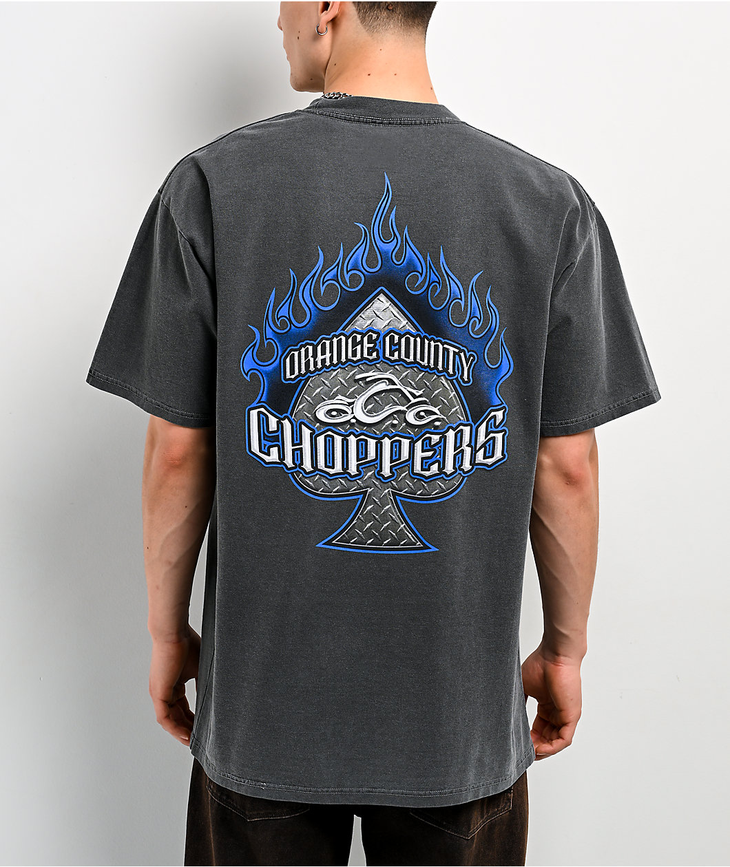 Orange County Choppers Flaming Spade Grey Wash T-Shirt
