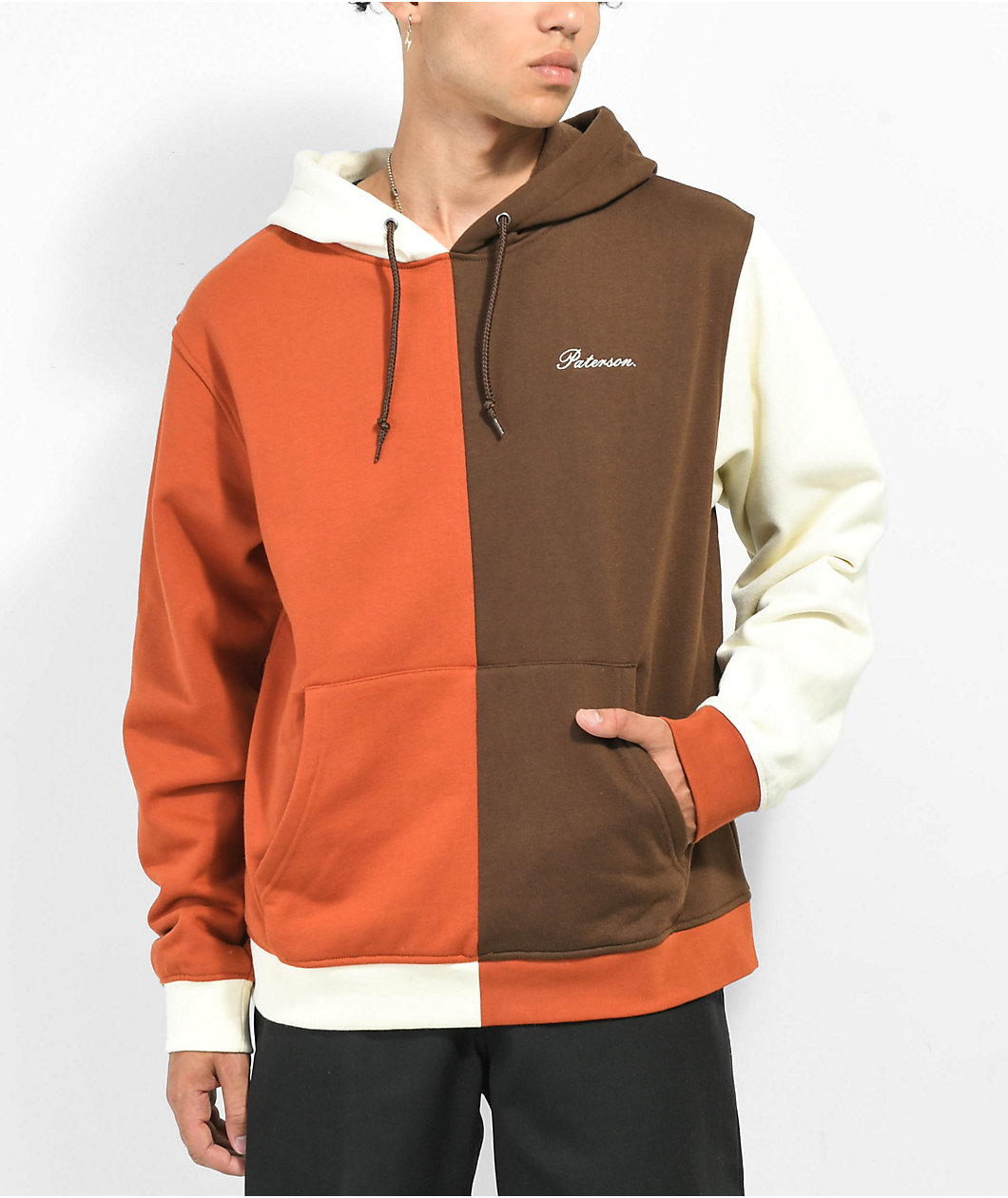 Paterson Brown, Orange, & White Colorblock Hoodie