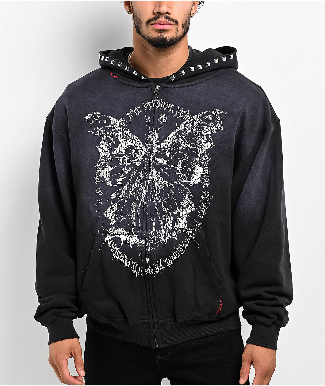 Personal Fears Crust Stud Black Wash Zip Hoodie