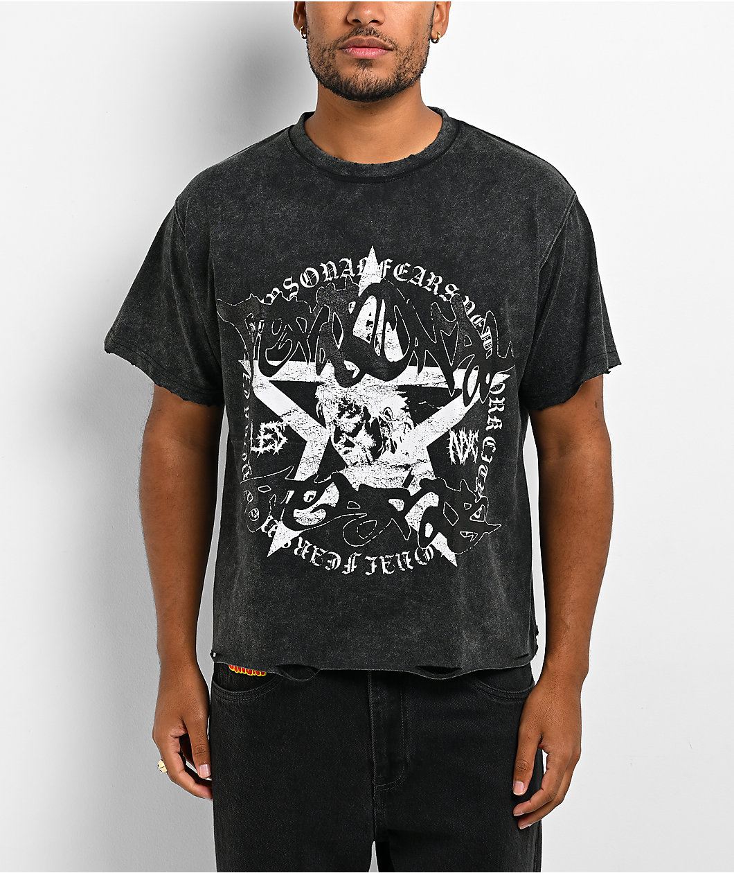 Personal Fears Hardcore Distressed Black Wash Cropped T-Shirt