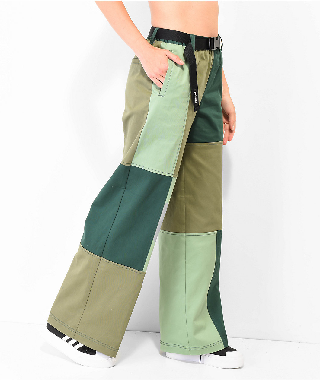 Petals by Petals & Peacocks Patchwork Green Elastic Waist Pants
