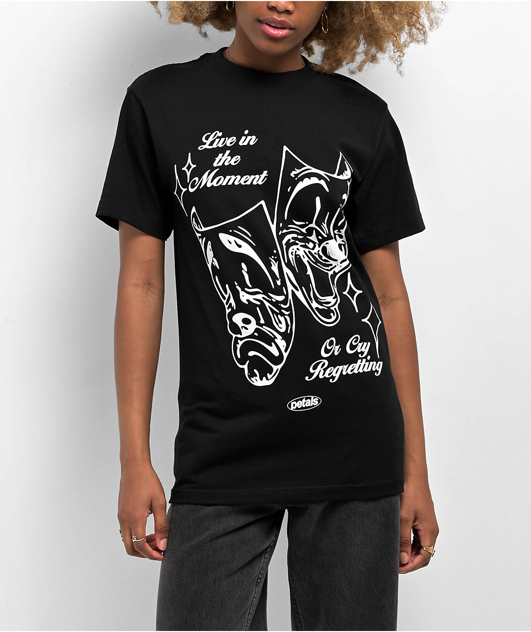 Petals by Petals and Peacocks Enjoy Life Black T-Shirt