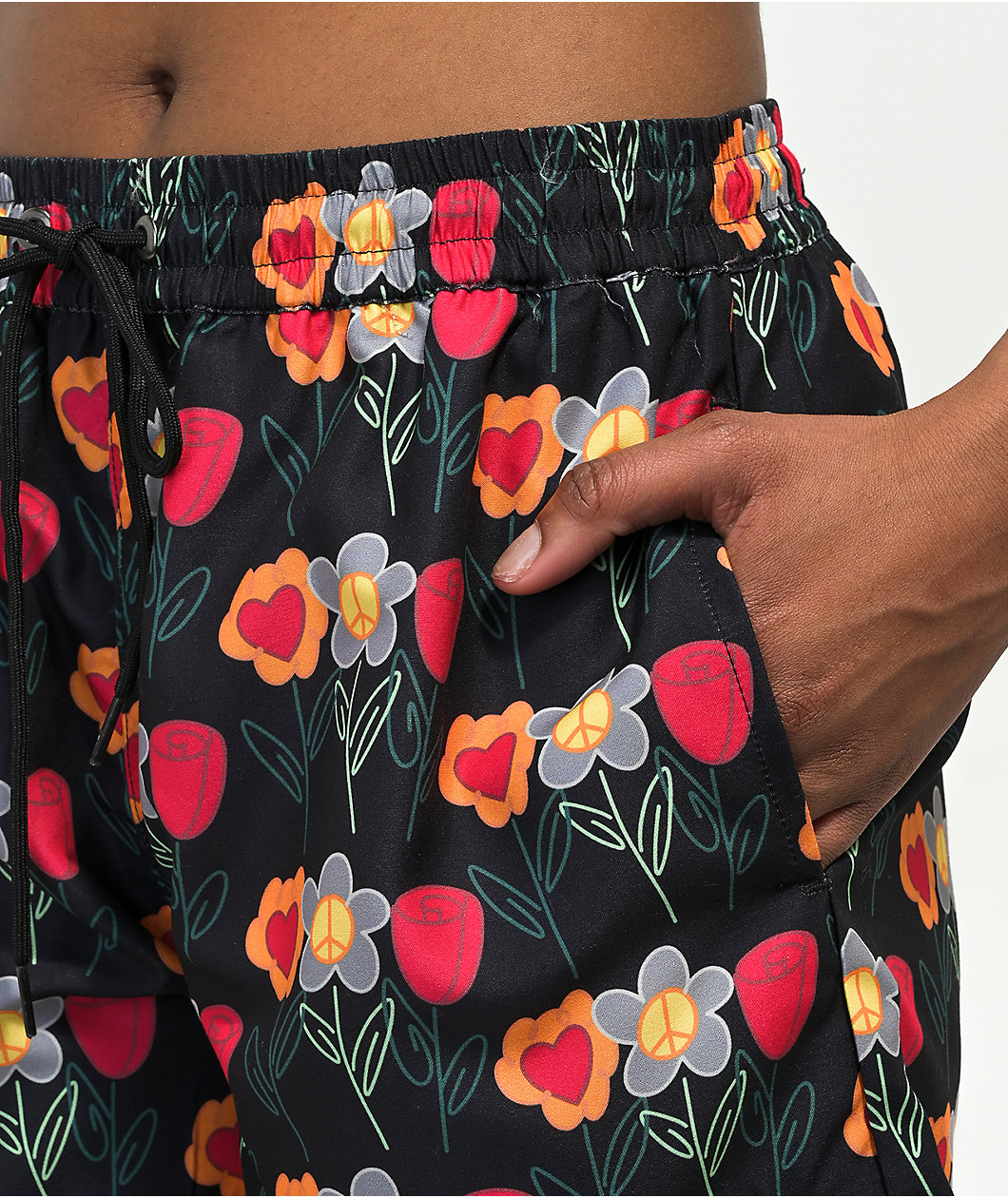 Petals by Petals and Peacocks Flower Print Black Board Shorts
