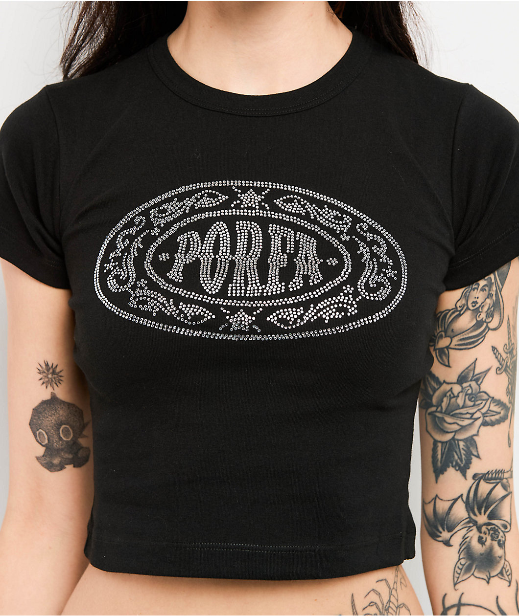 Porfa Logo Black Crop T-Shirt