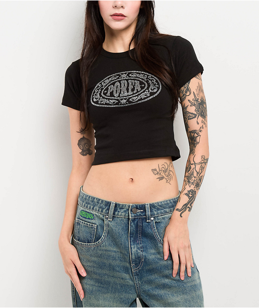 Porfa Logo Black Crop T-Shirt