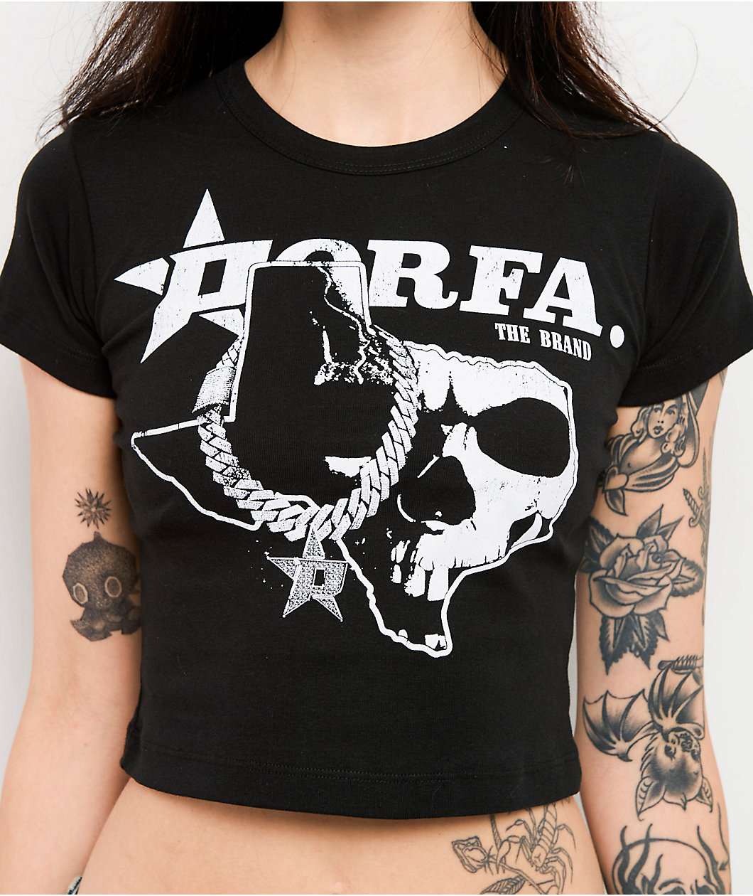 Porfa Skeleton Logo Black Crop T-Shirt