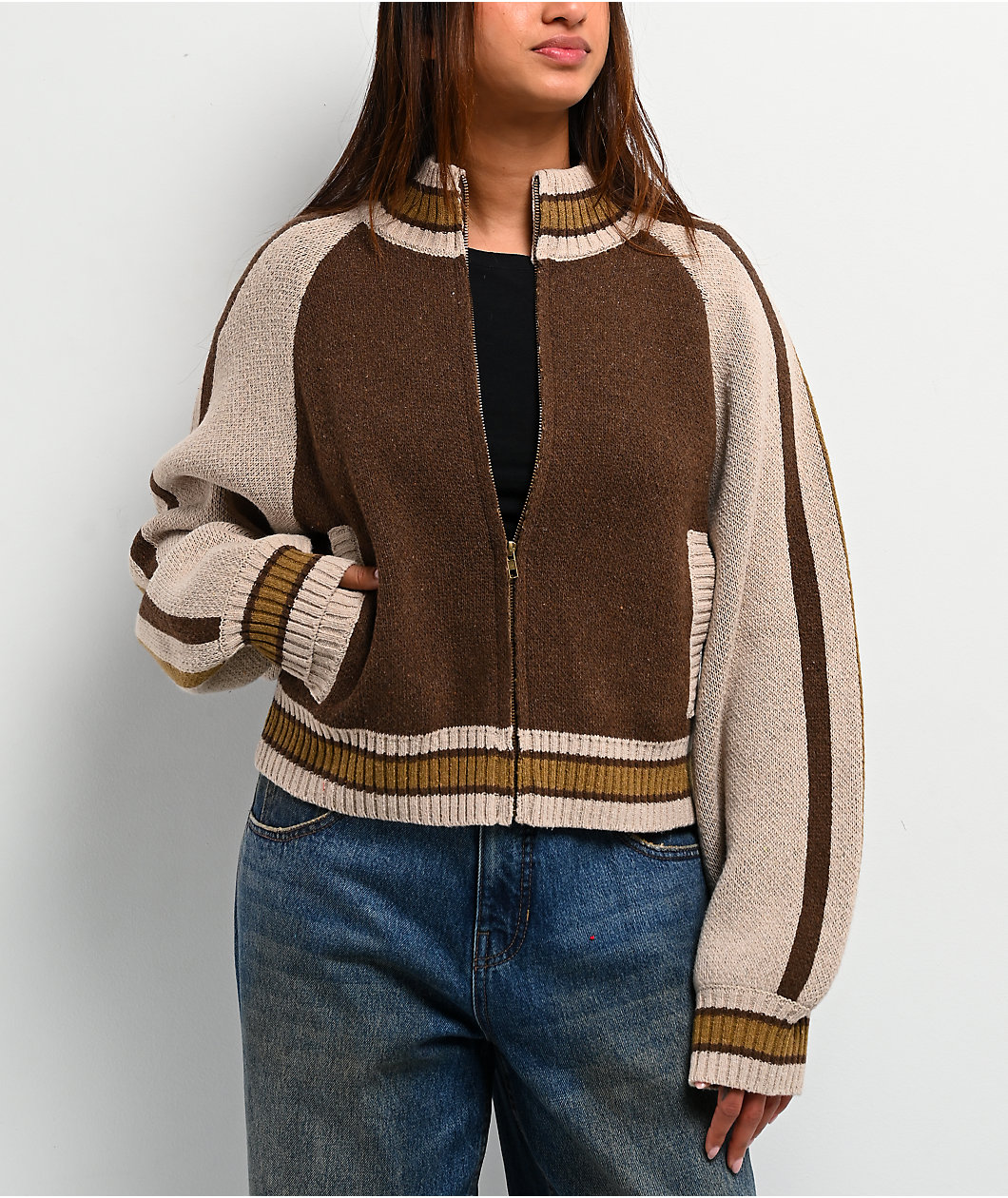 Pretty Garbage Adriana Brown Zip Sweater