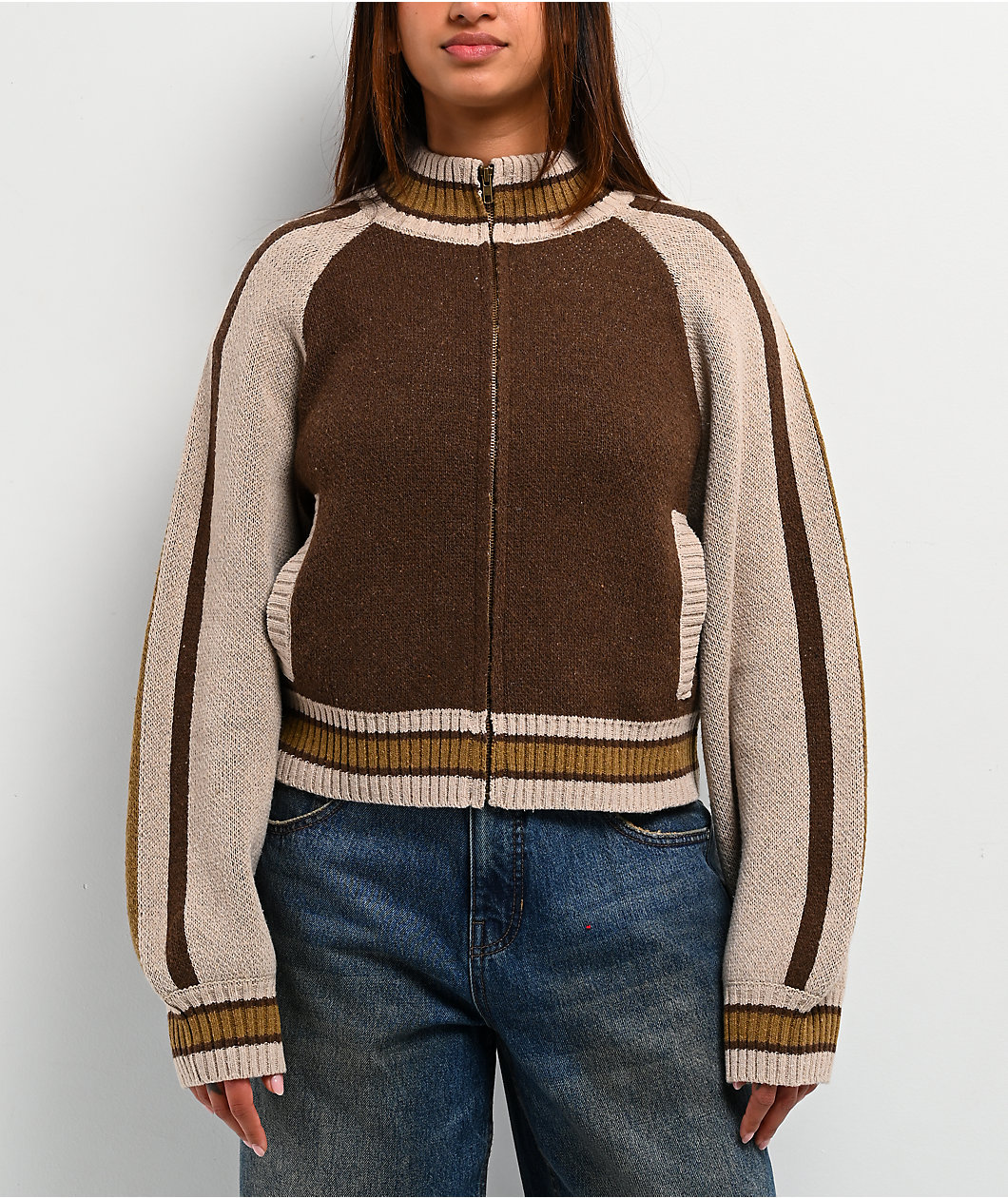 Pretty Garbage Adriana Brown Zip Sweater