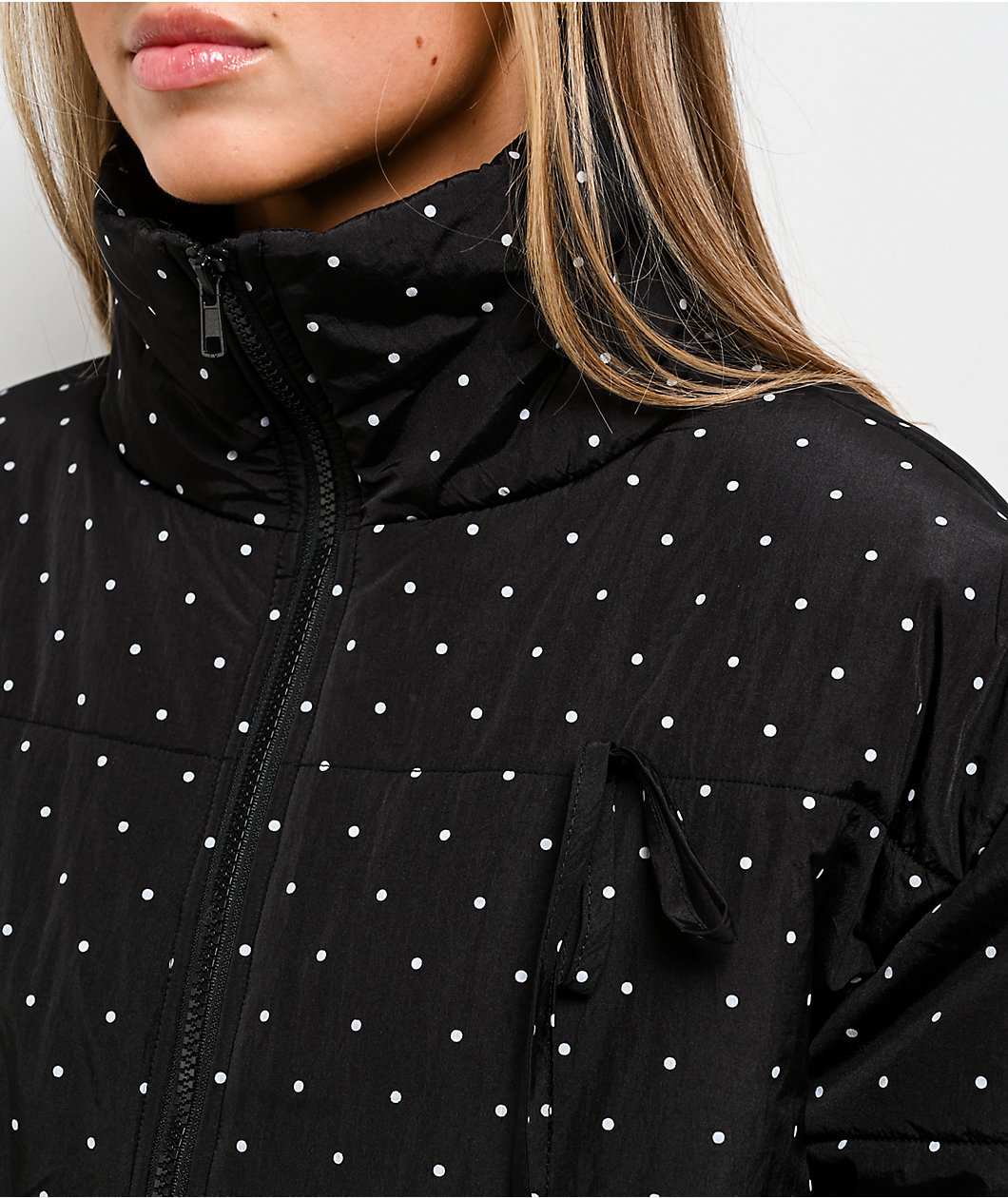 Pretty Garbage Daisy Polka Dot Black Crop Puffer Jacket