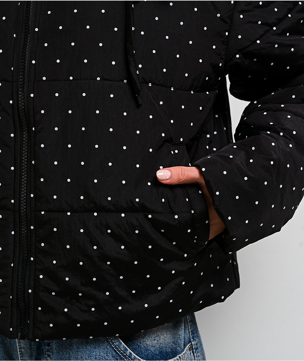 Pretty Garbage Daisy Polka Dot Black Crop Puffer Jacket