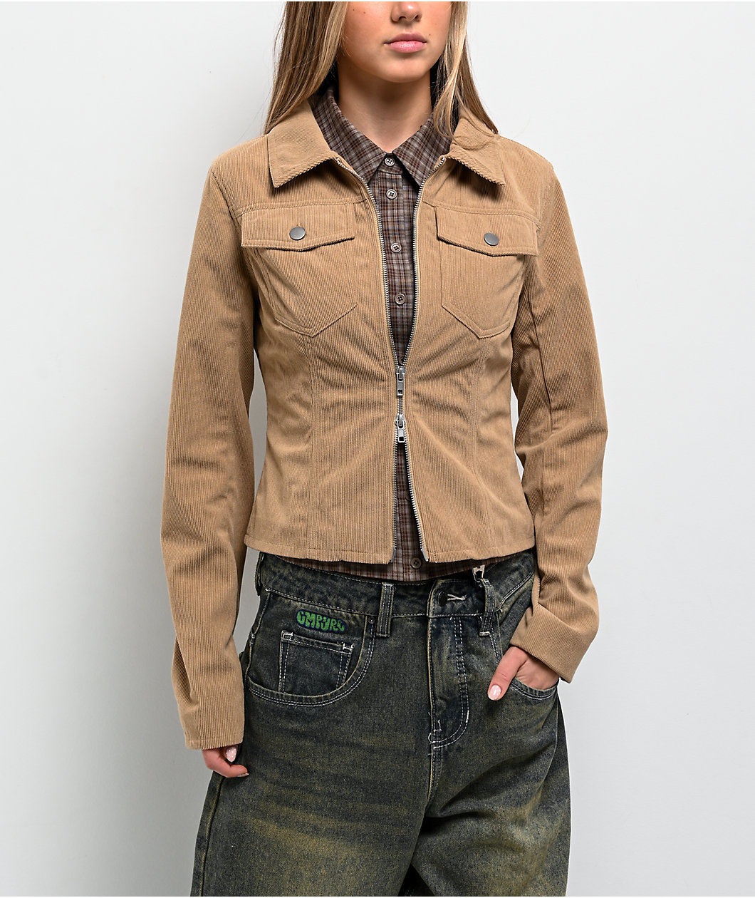Pretty Garbage Jinny Khaki Corduroy Crop Jacket