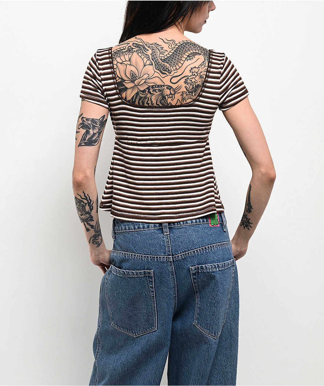 Pretty Garbage Juno Brown Henley Crop T-Shirt