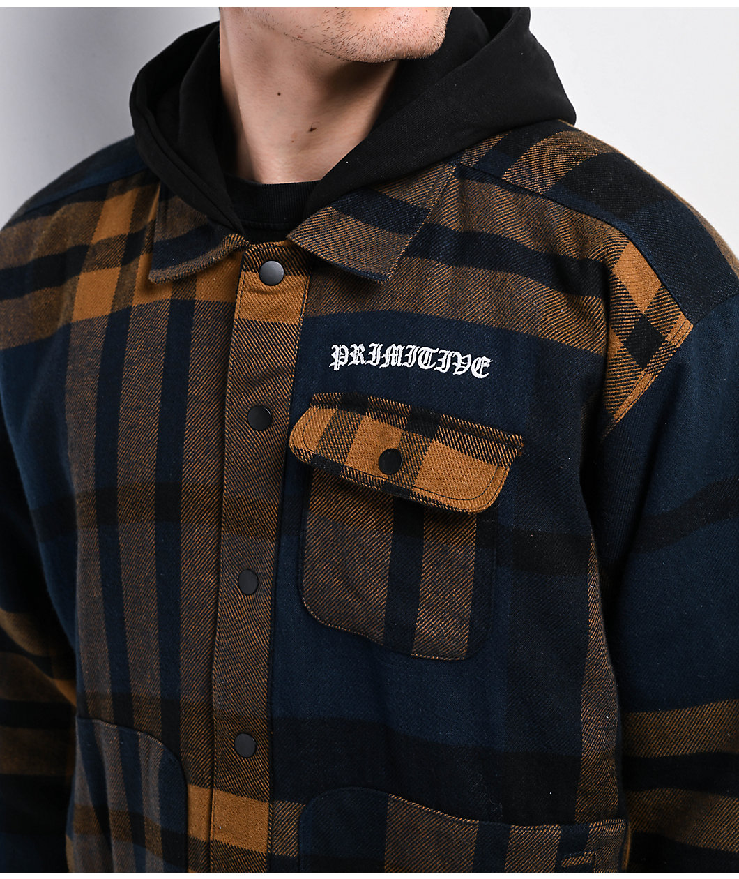 Primitive De Soto Brown & Blue Hooded Flannel Jacket
