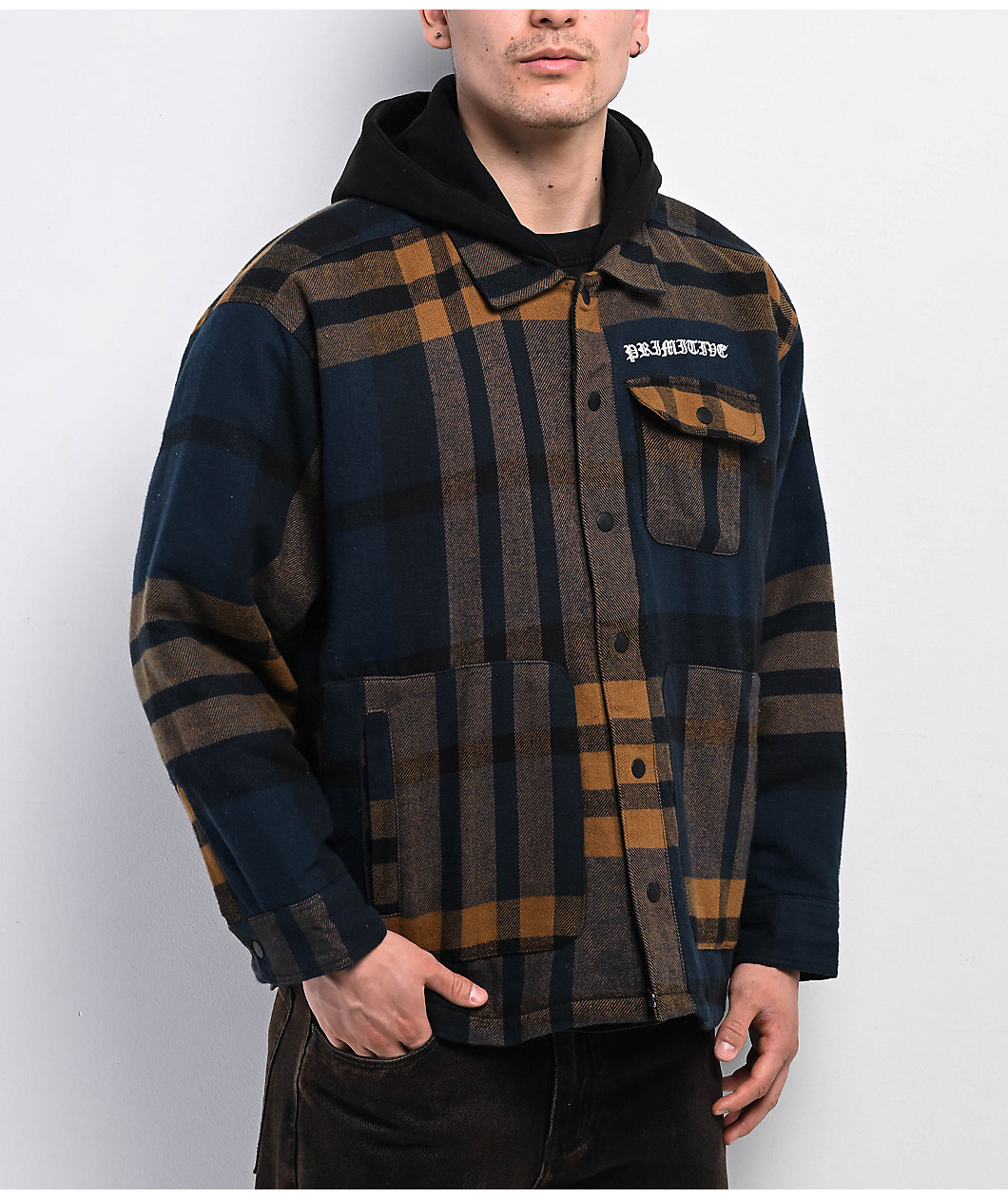 Primitive De Soto Brown & Blue Hooded Flannel Jacket