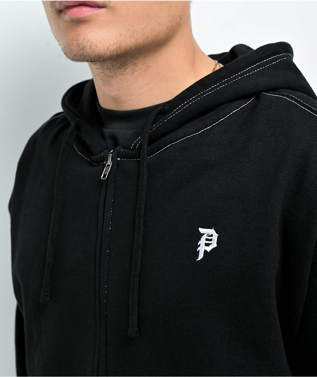 Primitive Dune II Black & White Contrast Stitch Zip Hoodie