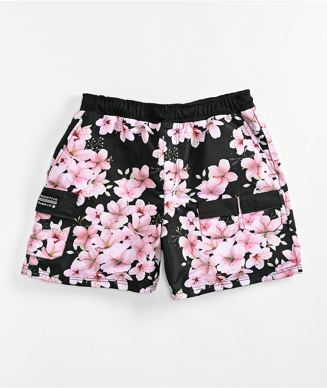 Primitive Sakura Black & Pink Elastic Waist Shorts