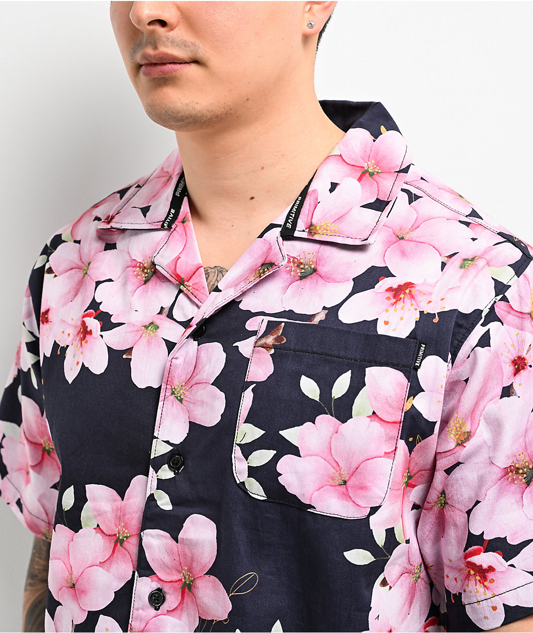 Primitive Sakura Black & Pink Short Sleeve Shirt