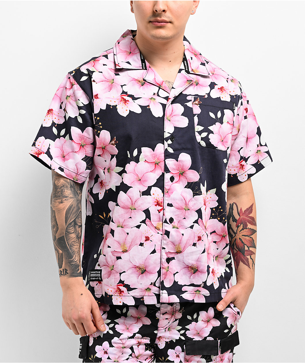 Primitive Sakura Black & Pink Short Sleeve Shirt