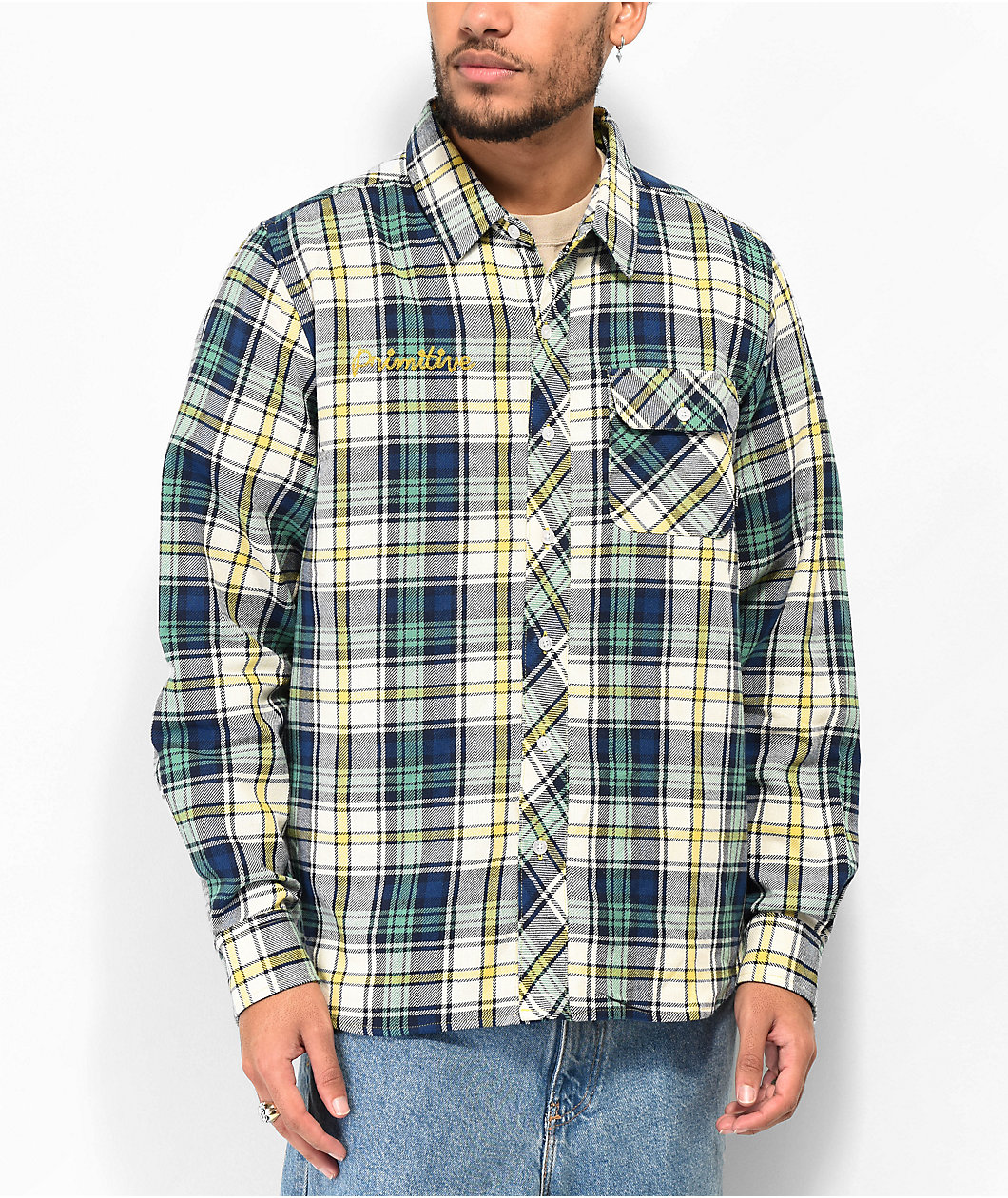 Primitive Strike Blue, Green & Yellow Flannel Shirt