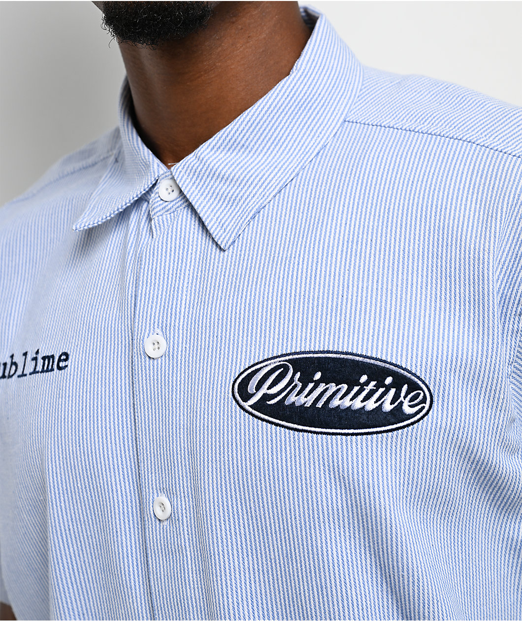Primitive x Sublime Day Shift Blue Stripe Short Sleeve Button Up Shirt